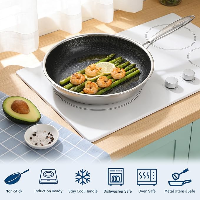 Garvee 6-Piece Tri-Ply Steel Nonstick Fry Pan Set 8/10/12 Inch Induction Ready Frying Pans with Tempered Glass Lids &amp Stay-Cool Handles Dishwasher Safe &amp Oven Safe Compatible with All Cookt