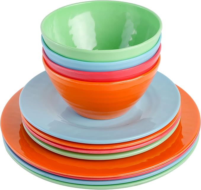 Gibson Home Brist Melamine Plastic Dinnerware Set Service for Four (12pcs) Assorted II