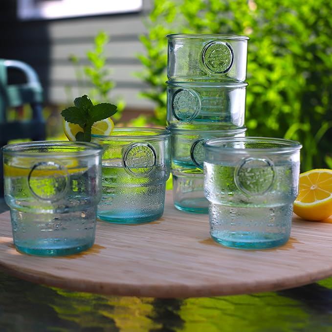 Euro Ceramica Barra Collection Stackable Recycled Glass Tumblers 10 oz Drinking Glasses Set of 6
