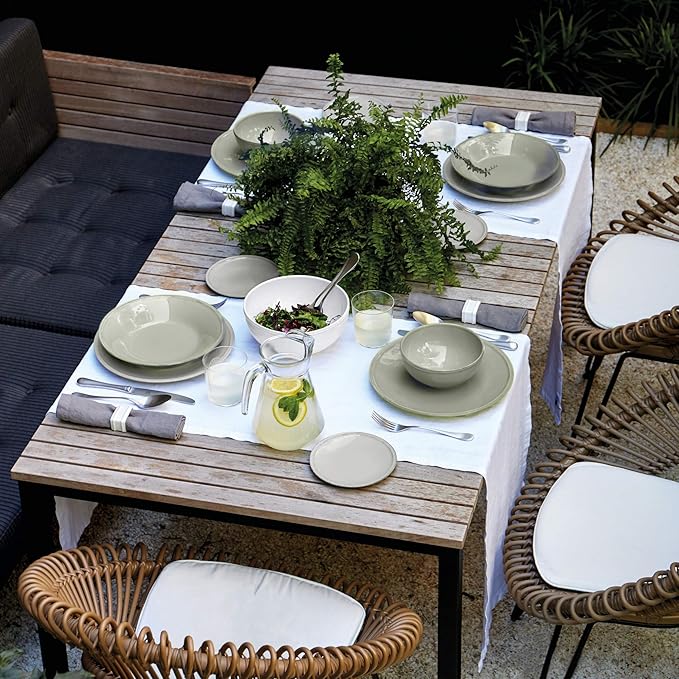 Costa Nova Ceramic Stoneware 5-Piece Place Setting Service for 1 - Friso Collection Sage Green | Microwave &amp Dishwasher Safe Dinnerware Set | Food Safe Glazing | Restaurant Quality Tableware