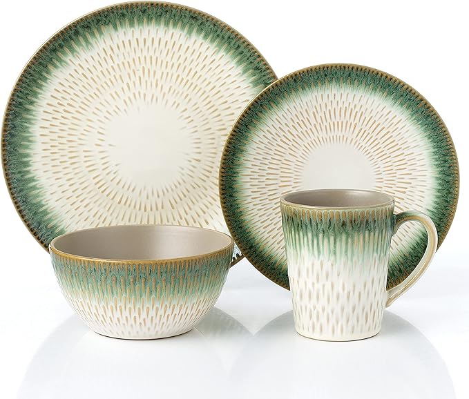 Lorren Home Trends 16 Piece Stoneware Set-Green Drop
