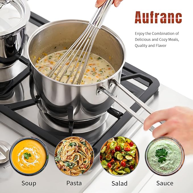 Aufranc Stainless Steel pots and pans set 6 Piece Nonstick Kitchen Induction Cookware SetWorks with Induction/Electric and Gas Cooktops Nonstick Dishwasher