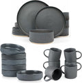 Famiware Dinnerware Set for 4 (12 Piece) and Coffee Mug Set for 6 (12 oz) - Matte Dark Charcoal
