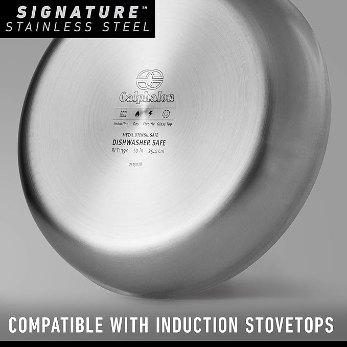 Calphalon 5-Ply Stainless Steel Cookware Set 10 Piece Includes Frying Pans Pots and Pans Set Induction Oven Safe 500F Silver