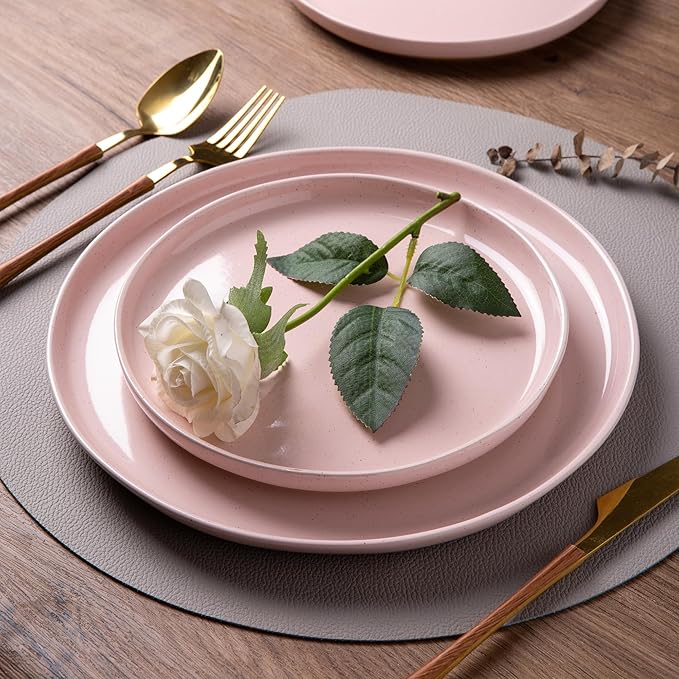 AmorArc Ceramic Dinnerware Sets for 4 12 Pieces Handpainted Plates and Bowls Set with Rustic Terracotta Underside Scratch Resistant Stoneware Dishes Set Dishwasher &amp Microwave Safe Cloud Pink