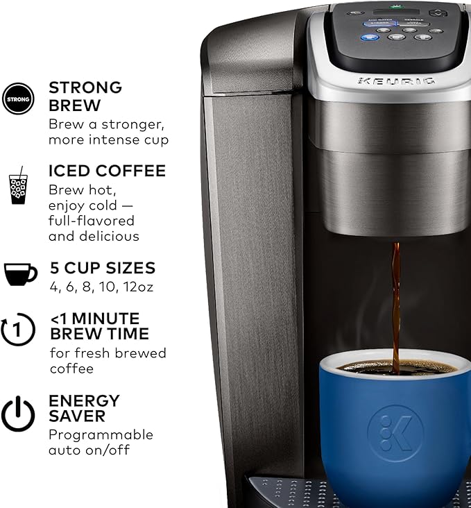 Keurig K-Elite Single Serve K-Cup Pod Coffee Maker with Strength and Temperature Control Iced Coffee Capability 8 to 12oz Brew Size Programmable Brushed Slate