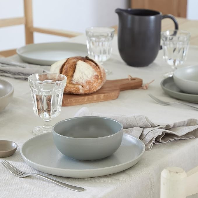 Casafina Ceramic Stoneware 12-Piece Place Setting Service for 4 Pacifica Collection Oyster Grey | Microwave &amp Dishwasher Safe Dinnerware Set | Food Safe Glazing | Restaurant Quality Tableware