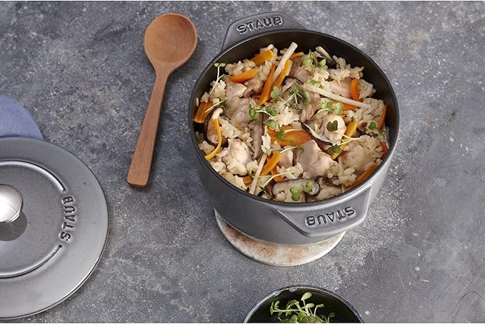 staub La Cocotte de GOHAN 40509-703 La Cocotte de Gohan Gray M 6.3 inches (16 cm) Rice Pot 2 Pieces Paint Cast Iron Pot Induction Compatible Rice Cooker