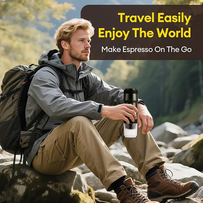 3 In 1 Portable Coffee Maker for Travel:20 Bar Portable Espresso Machine-Travel Coffee Maker Self HeatingCompatible with Ground Coffee &amp Capsule for HikingOfficeRV（Upgrade）