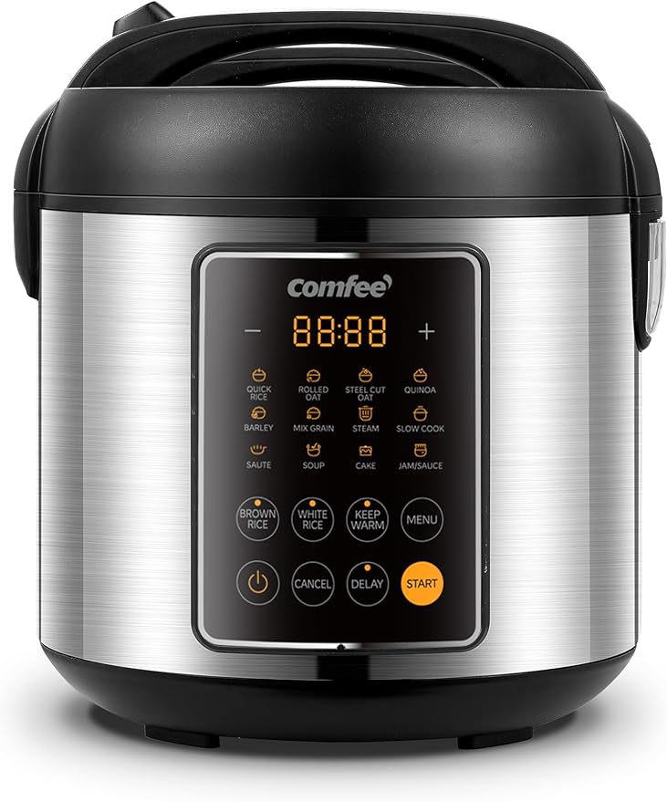 COMFEE' Rice Cooker 14-in-1 Stainless Steel Multi Cooker Slow Cooker Steamer Sauté and Warmer 5.3 QT 20 Cups Cooked (10 Cups Uncooked) Brown Rice Quinoa and Oatmeal