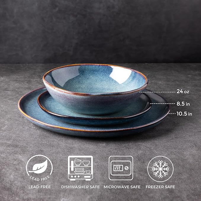 AmorArc Ceramic Dinnerware SetsHandmade Reactive Glaze Stoneware Plates and Bowls SetsHighly Scratch Resistant | Dishwasher &amp Microwave Safe Dishes SetService for 8 (24pc)