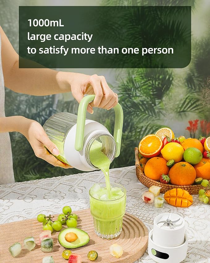 Portable Blender Personal Blender for Smoothies &amp Shakes Cordless 33oz BPA-Free Vessel 18000RPM Motor Leakproof Lid with Sip Spout USB-C Rechargeable Easy-to-Clean Parts (Green)