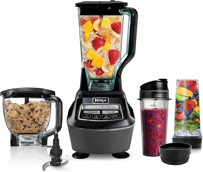 Ninja Kitchen System | All-in-One Food Processor &amp Blender for Smoothies | Includes Pitcher (2) 16 oz. To-Go Cups &amp 8-Cup Bowl | Makes Salsa Dough Shakes &amp Frozen Drinks | 1500W | Blac
