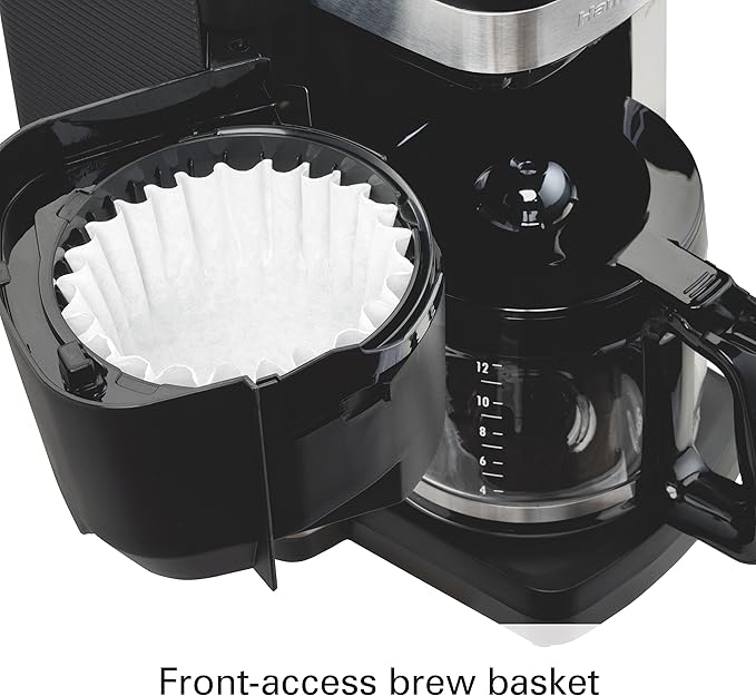 Hamilton Beach 45400 12 Cup Programmable Coffee Maker Automatic Grounds Dispensing for Pre-Ground Coffee Black