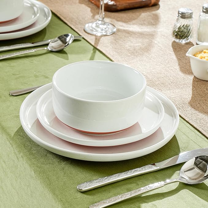 Plates and Bowls Sets 6 Piece Ceramic Dinnerware Set for Family and GatheringsDishes Set for 2Dishwasher &amp Microwave Safe Handcrafted Dishware SetsElegant White