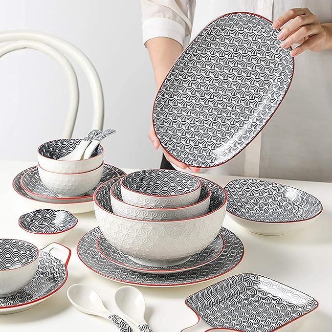 Dinnerware Sets - Luxury Gift Dishes Service Set Ceramics Dinner Sets 50 Pieces Porcelain Dinnerware Set | Cereal Bowl and Steak Plate Set for Family Gathering and Restaurant