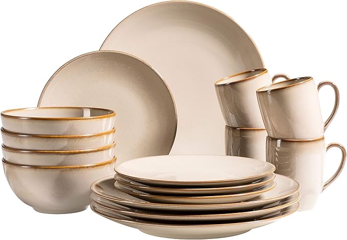 MÄSER Vintage Mediterranean 16 Piece Sandy Grey Dinner Set for 4 Ceramic