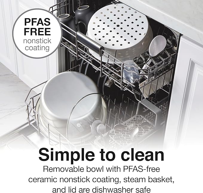 Proctor Silex Rice Cooker &amp Food Steamer 10 Cups Cooked (5 Cups Uncooked) Includes Steam and Rinsing Basket White (37533G)