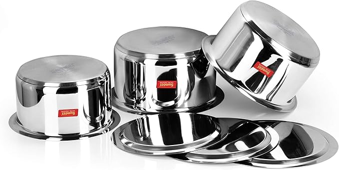 Sumeet Stainless Steel Tope Set 3.5 4 5 Liter 3 Piece (Steel Mirror Finish)