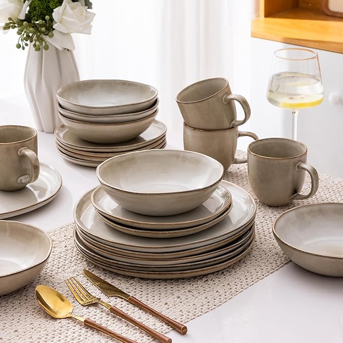 AmorArc Stoneware Dinnerware Sets &amp Pasta Bowls &amp Coffe MugsService for 4 (22pc)