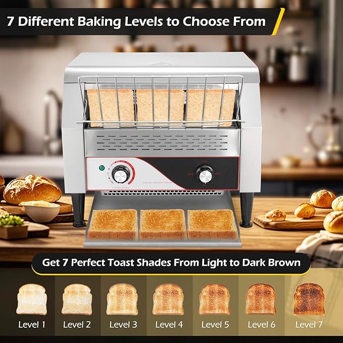 Dyna-Living Commercial Toaster 450 Slices/H Restaurant Toasters 1900W Conveyor Rotating Toaster Oven Commercial Belt Toasters Hamburger Bread Bun Toaster for Restaurant