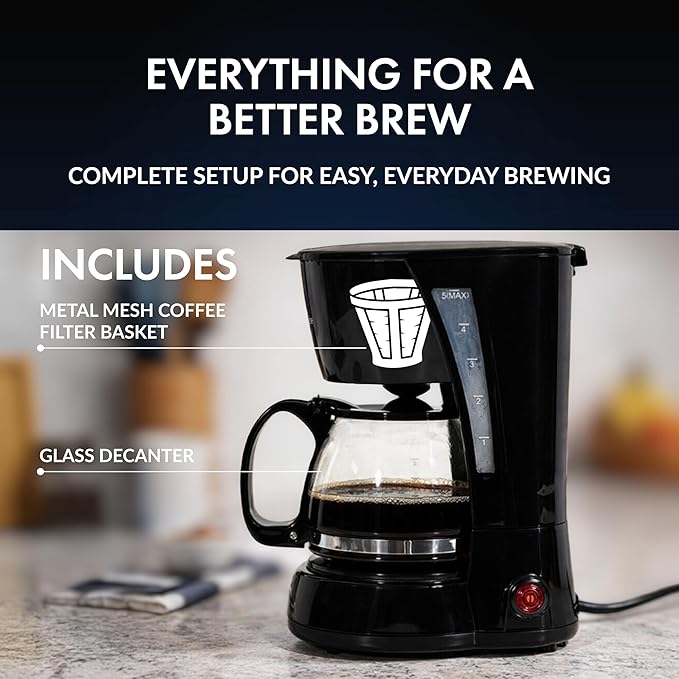 Newhouse Electric Coffee Machine NHCM-001-5 5-Cup Coffee Maker with Auto Shut Off Electric Pot with Metal Mesh Coffee Filter Basket ETL Certified for Hospitality and Residential Use