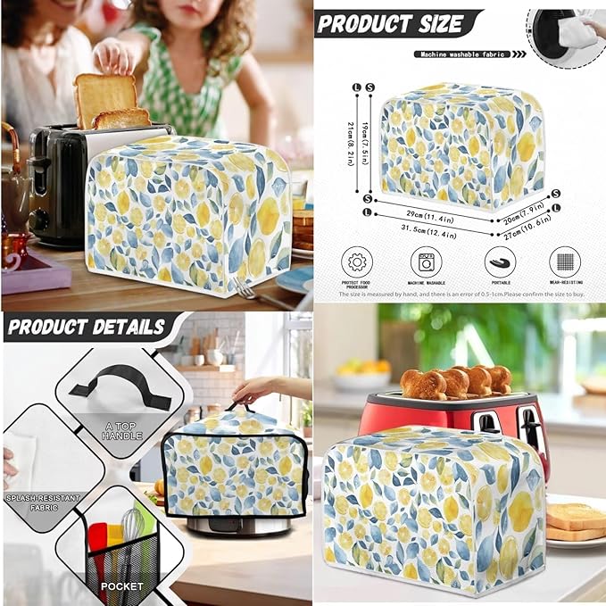 Summer Themed Toaster Covers 2 Slice Wide SlotLemon Blender Covers Washable Dust Cover Kitchen Appliance Slow Cooker Crock Pot Cover for Summer Decor (Yellow)