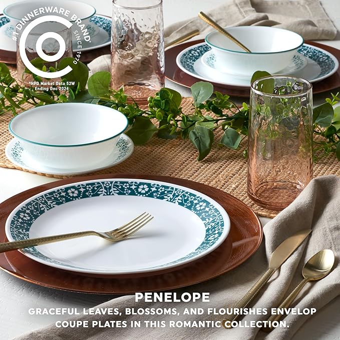Corelle Vitrelle 18 Piece Glass Dinnerware Sets Service for 6 Triple Layer Chip &amp Crack Resistant Glass Plate and Bowl Sets Penelope
