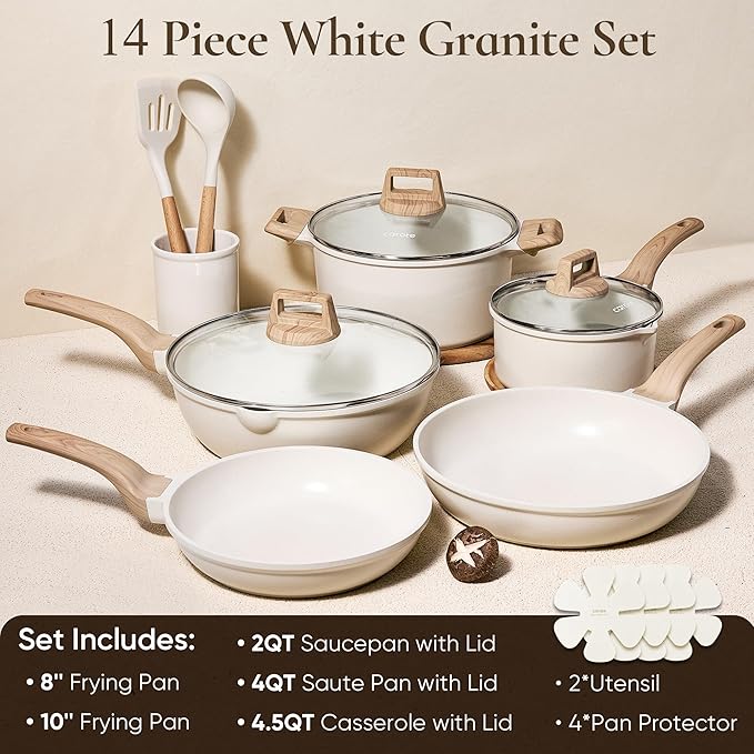 CAROTE 14 Pcs Pots and Pans Set NonstickCookware Set Kitchen Cooking Set with Utensil and Pan Protectors
