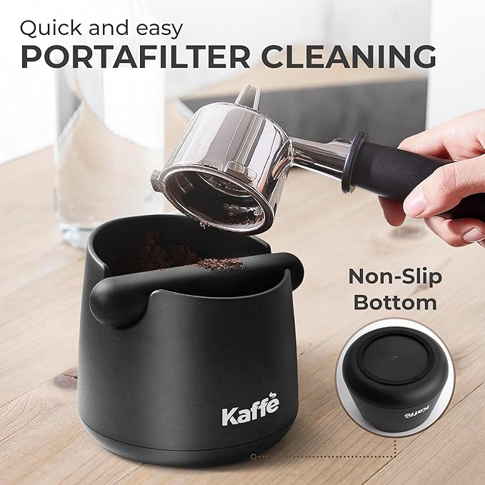 Kaffe Knock Box Espresso (6x4) - Shock Absorbent Knock Box w/Non Slip Base &amp Removable Rubber Knock Bar - Coffee Knock Box &amp Coffee Grounds Container Disposal - Espresso Machine Accessories
