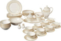 Lorren Home Trends La Luna Bone China 57-Piece Beige Border with 24K Gold Trim Dinnerware Set Service for 8