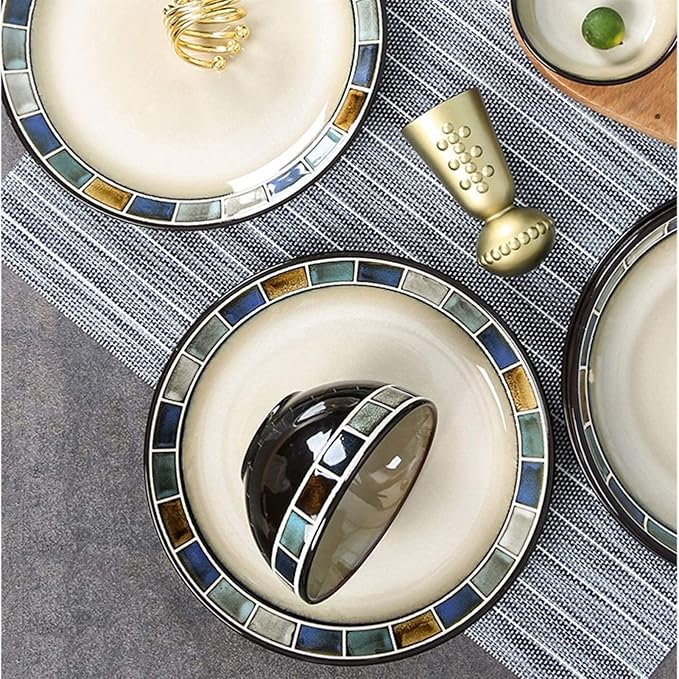 Kitchen Dinnerware Set 20-Piece Kitchen Dinnerware Set Durability Ceramic Dinner Plate Sets Checkered Pattern Plates Set Dishes Set