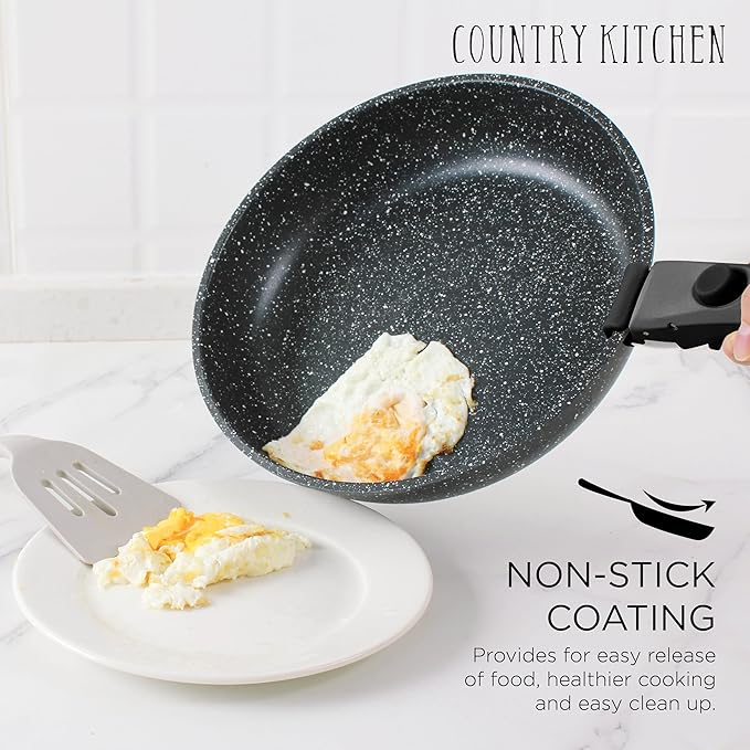 Country Kitchen Cookware Set with Removable Handle Oven &amp RV Safe Pots and Pans Set Black Deluxe Larger Set