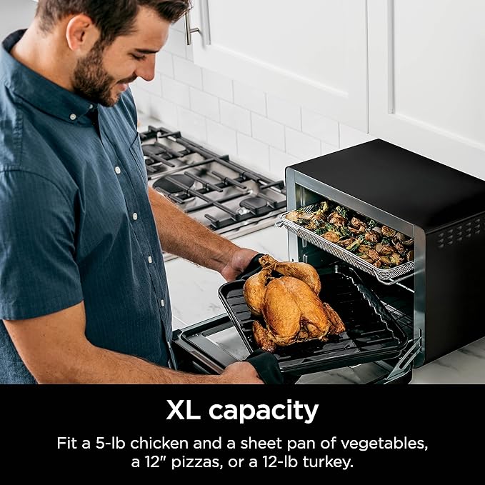 Ninja DT202BK Foodi 8-in-1 XL Pro Air Fry Oven Large Countertop Convection Oven Digital Toaster Oven 1800 Watts Black 12 in. (Renewed)