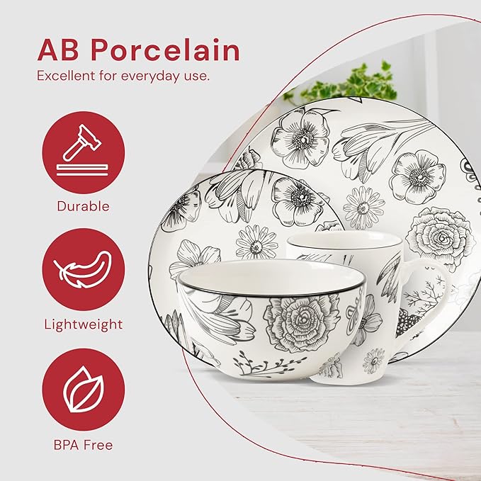 Safdie &amp Co. Porcelain Dinnerset 16 Piece Porcelain Bouquet