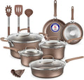 Pots and Pans Set – 14 Piece – Non-Stick Professional Home Kitchenware – Cooking Pots with Lids – Skillet Fry Pans – Suitable for Gas Electric Ceramic and Induction Counter Cooktops - Golden