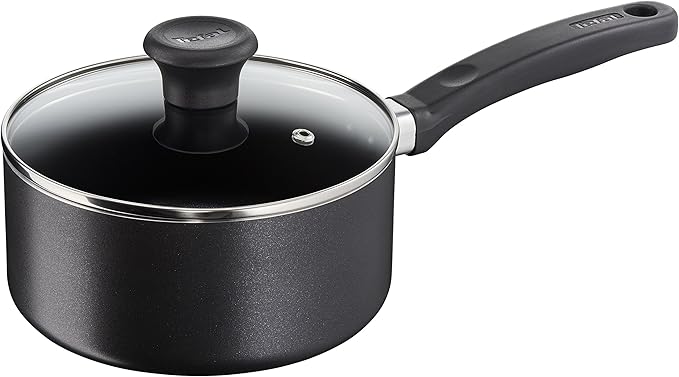 Tefal Essential 5-Piece Non-Stick Cookware Set: 3 Saucepans (16/18/20CM) with Lids 2 Frying Pans (20/24CM) Compatible with All Hobs Except Induction Black - B472S545