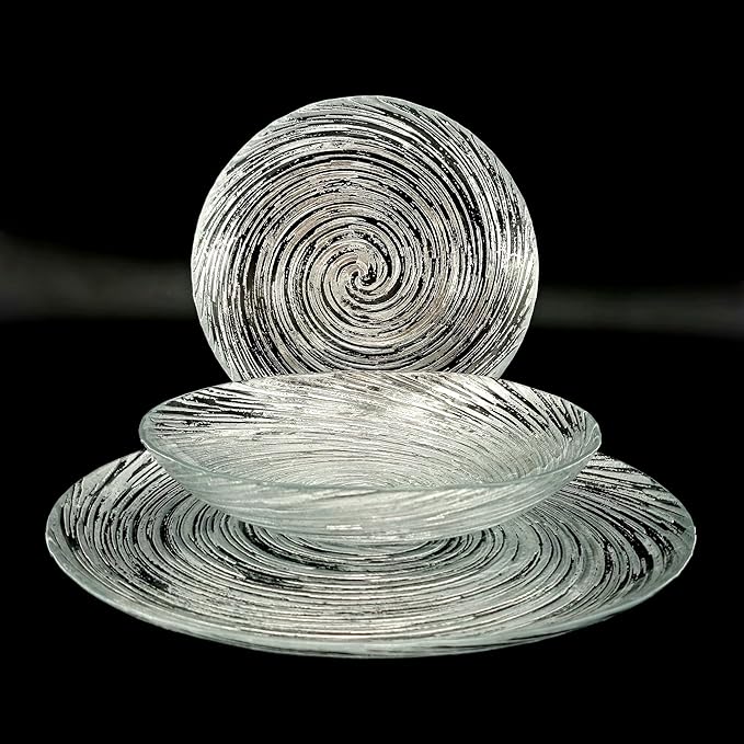Red Pomegranate Volute Glass Dinnerware Set Set of 12 pcs Silver