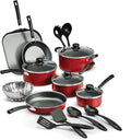 18-Piece Non-Stick Cooking Set (Steel Gray) – Versatile Easy-Clean Compatible with Multiple Stove Types (Red)