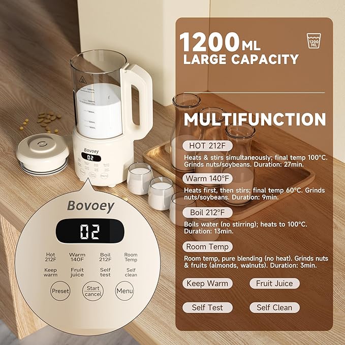 Nut Milk Maker Machine8 in 1 New Upgrade Soy Milk Maker Automatic for AlmondOatPlant-Based Milk and Non-Dairy Beverages40oz Almond Milk Maker Machine with Delay Start/Self Clean/Boil Water