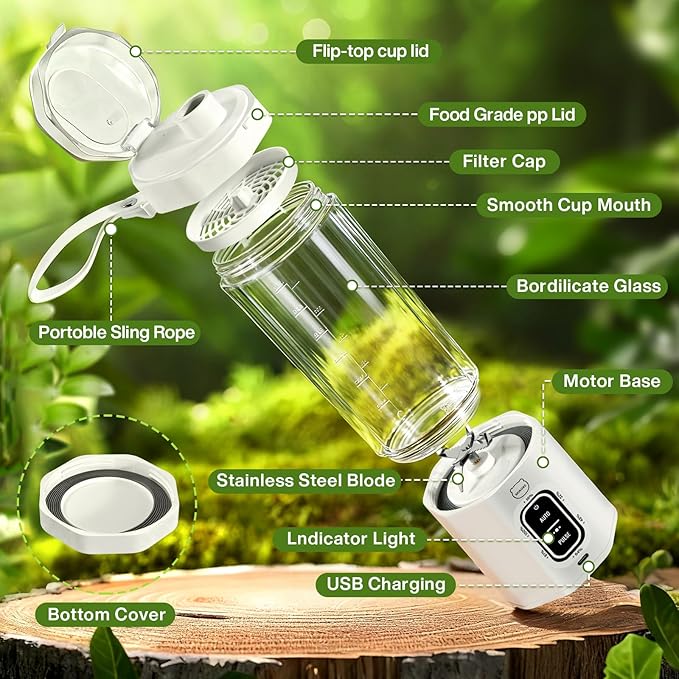 MIAOKE 2026 Upgrade 700 ML Portable Smoothie Blender Rechargeable Personal Blende Contains both Automatic and Pulse Functions with Travel Cup and Lid 6 Sharp Blades Mixer Blender Machine Kitchen