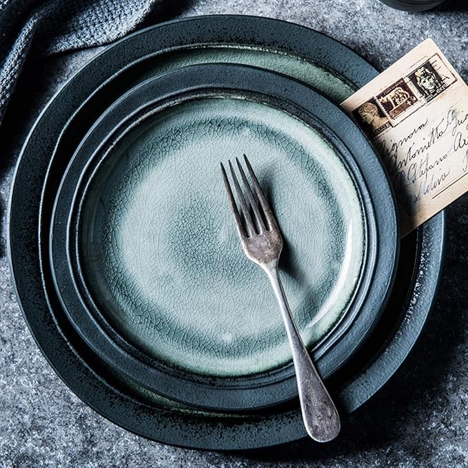 Porcelain Dinnerware Sets 32 Pieces Retro Ice Cracked Glaze Ceramics Dinner Combination Set | Cereals Bowls and Steak Plates Sets for Wedding Gifts