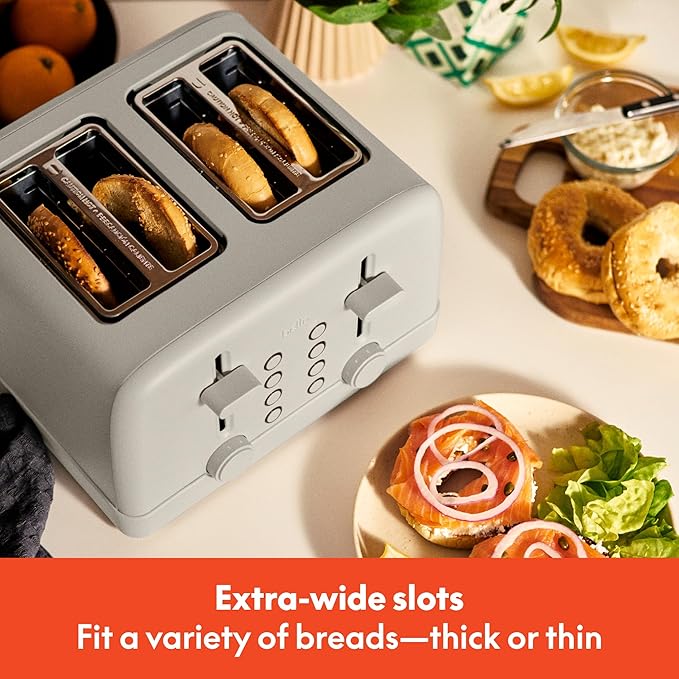 bella 4 Slice Toaster 6 Setting Shade Control with Reheat &amp Cancel Buttons Removable Crumb Tray Anti Jam &amp Auto Shutoff 900 Watt Oatmilk