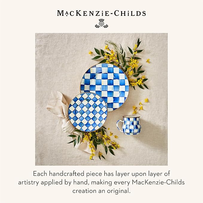MACKENZIE-CHILDS Enamel Salad and Dessert Plate Small Plate for a Dessert or Appetizer Dish 8 Inches Blue-and-White Royal Check