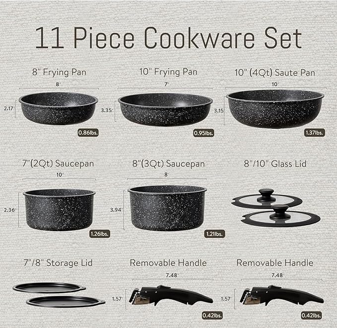 Cookware Set Non-stick ceramic cookware set Non-toxic induction cooktop with Removable HandlesEasy to clean suitable for kitchen sets RV cooking equipment (pink20 pcs)