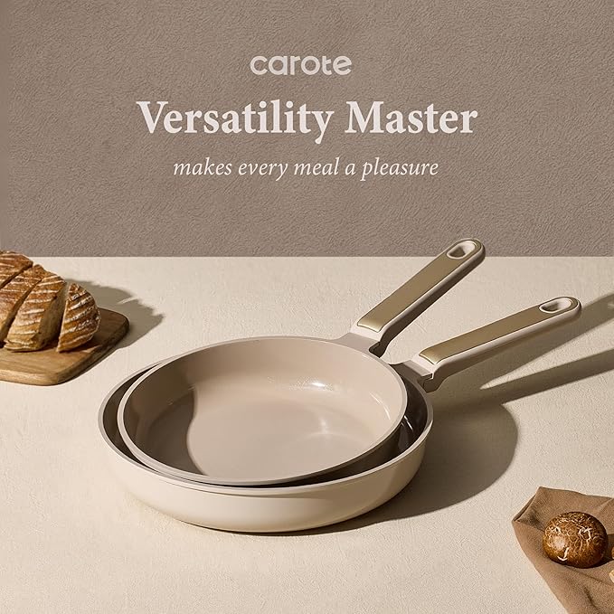 CAROTE Ceramic Cookware Set Nonstick 14pcs Pots and Pans Set Nonstick Non-Toxic &amp PFAS-Free Dishwasher RV/Camping Cookware Set Cooking Pots with Lids Light Taupe