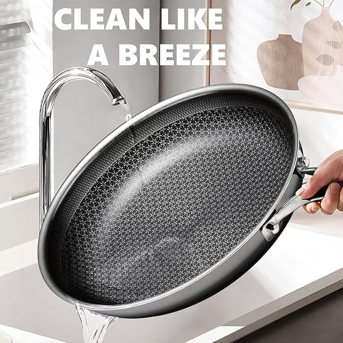 Non Stick Frying Pans 12 inch Hybrid Improved Version Frying Pans Nonstick with Lidnon stick Stainless Steel Skillets Dishwasher and Oven-Safe Chef Pan PFOA Free Cookware