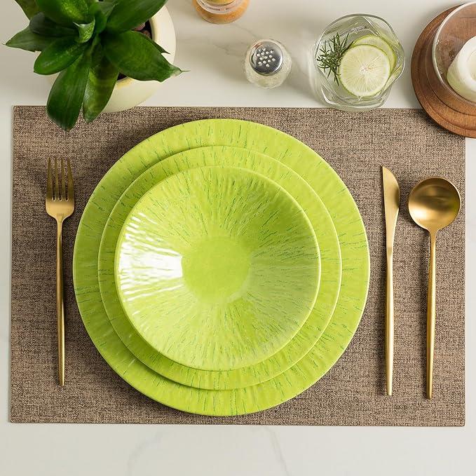 MissYIP 12 Pcs Melamine Dinnerware Set - Unbreakable Melamine Dish Set Setervice for 4Dishwasher Safe Melamine Plates and Bowls - Ideals for Party CampingIndoor and Outdoor Use(Light Green)