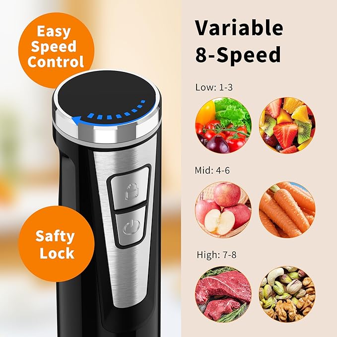 Cordless Immersion Blender Handheld 4-in-1 Cordless Hand Blender with 500ml Chopper 600ml Beaker &amp Egg Whisk 8 Speeds USB Rechargeable Handheld Blender Cordless – Smoothies Baby Food (Black)