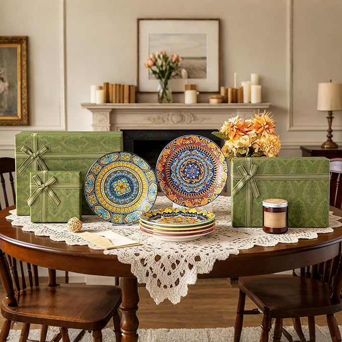 vancasso Colorful Dessert Plates Set of 6 8.5 Inch Ceramic Salad Plates Boho Small Dinner Plates Bohemian Printed Kitchen Plate for Breakfast Microwave &amp Dishwasher Safe Dishes Series KRVI